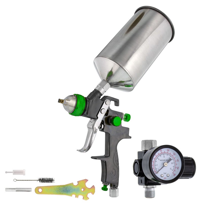 TCP Global TTCP Global Professional HVLP Spray Gun 2.0mm - Gravity Feed Auto Paint Gun Kit for Basecoat, Clearcoat, Primer - Spray Guns Paint Sprayer with Air Compressor Regulator (G6600-13) - Image 1